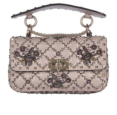 Rockstud Embroidered Small Shoulder Bag, front view